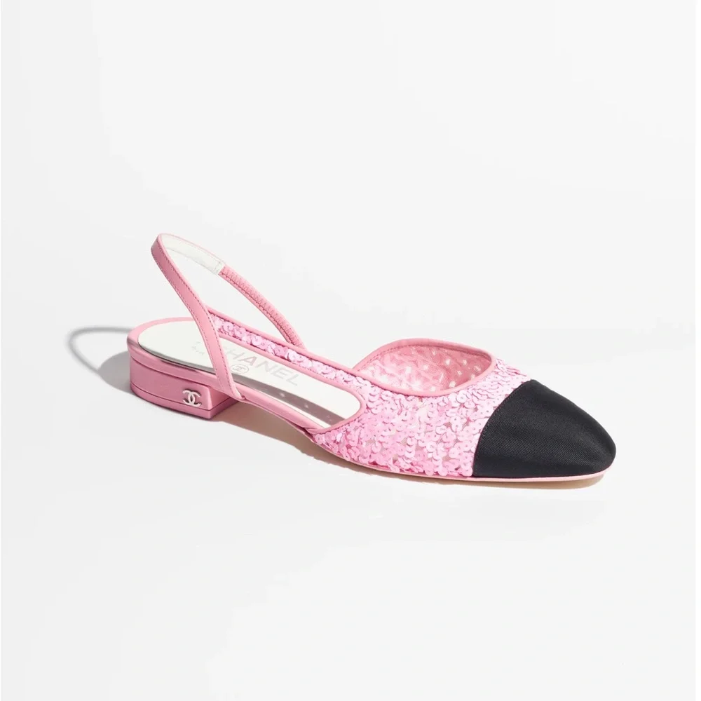 (Sold) Chanel slingbacks glitter pink and black 38 new - Picture 3 of 10